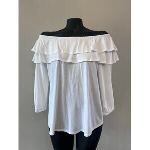 J Jill Pullover Blouse Off Shoulder Tiered Ruffle Sheer Women’s S Boho Beach NWT